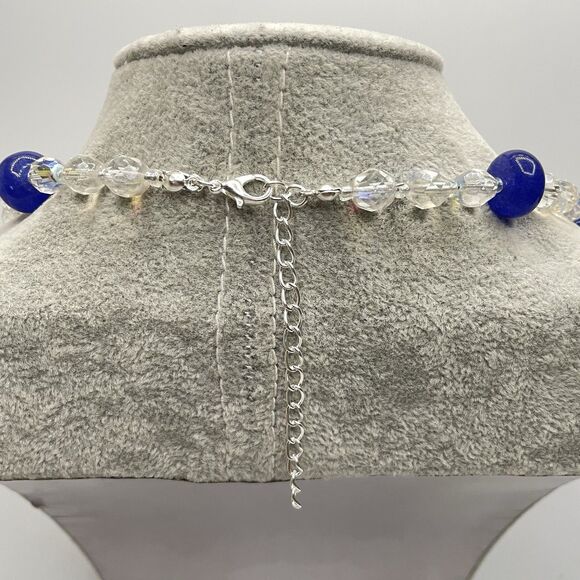 Earthmind Blue India Gemstone White AB Glass Beaded Necklace Statement Boho - Picture 5 of 7